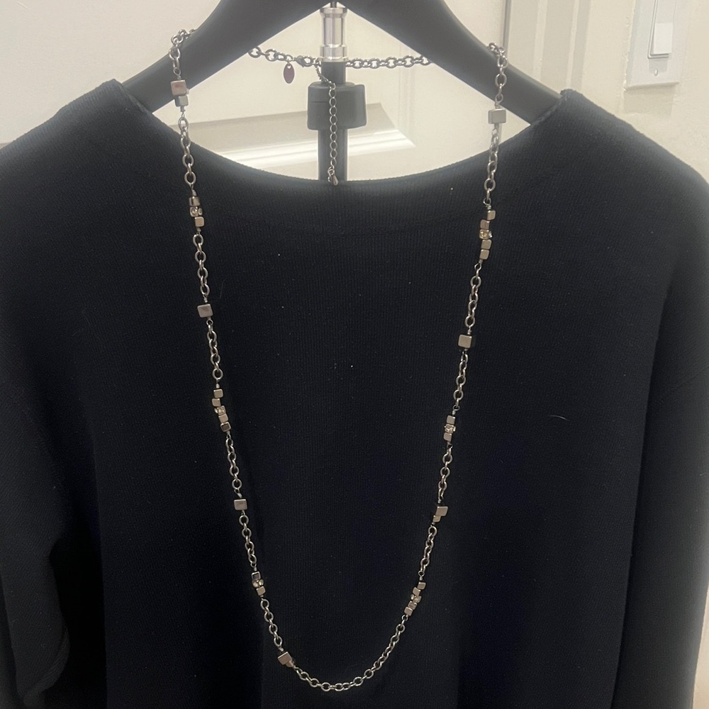 Lia Sophia Long Silver Cube Bead Necklace